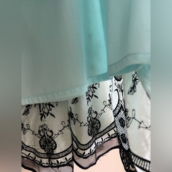 Anthropologie Lapis Floral Embroidered And Beaded Skirt Mint Light Green/Black - Picture 4 of 8